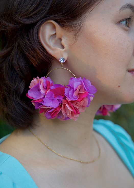 Boucle d'oreille en fleur stabilisé modèle Regina sur modèle